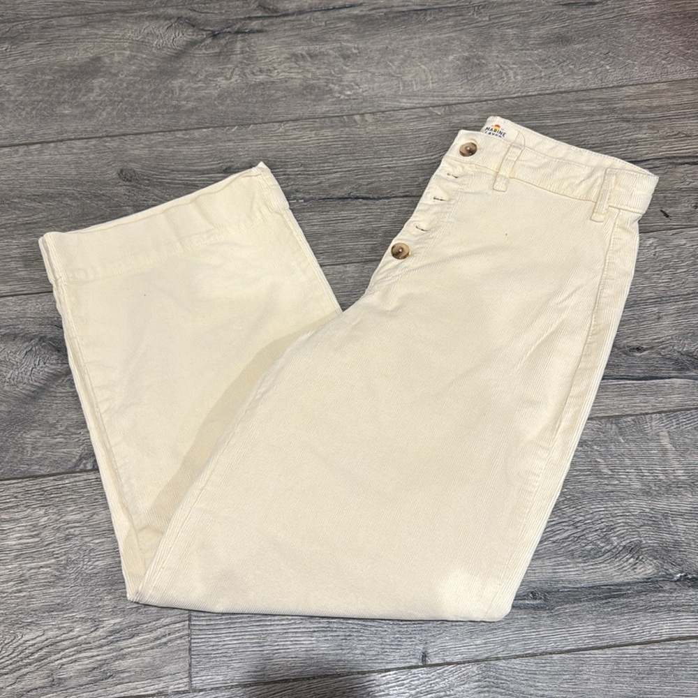 NEW • Marine Layer • Bridget Exposed Button Crop Wide Leg Corduroy Pants Cream - Picture 6 of 7